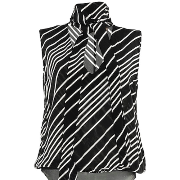 SPACE SIMONA CORSELLINI black white striped silk bodysuit with tie 42 med pre-ow - Picture 1 of 5